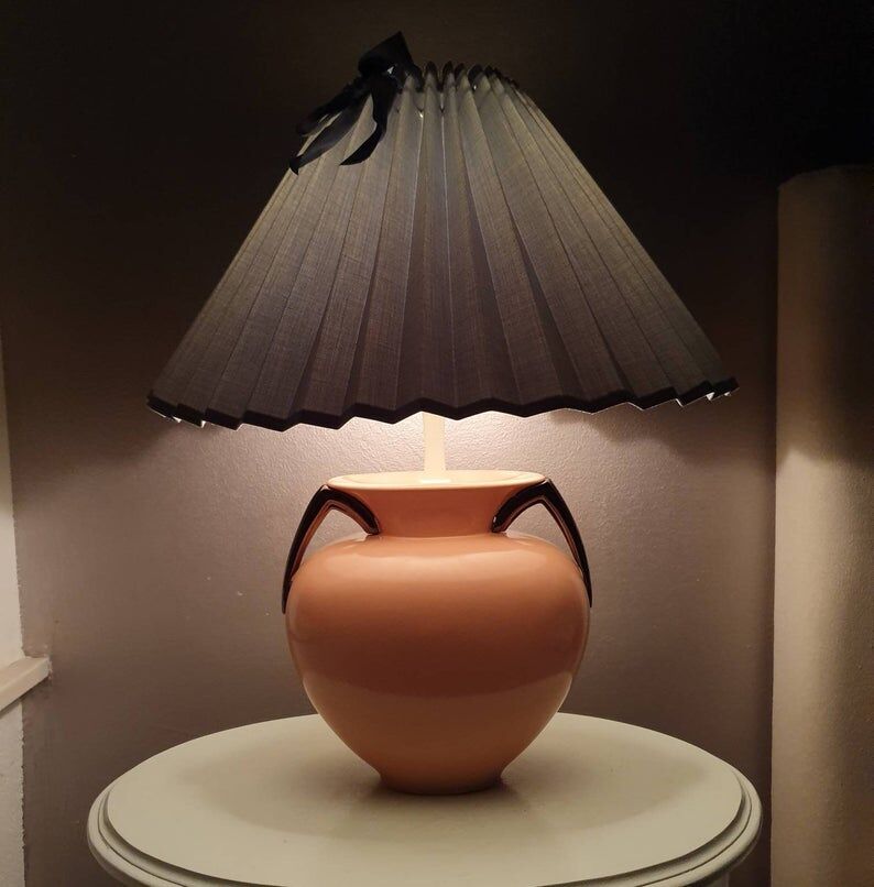 Ceramic lamp with 80s fabric lampshade
