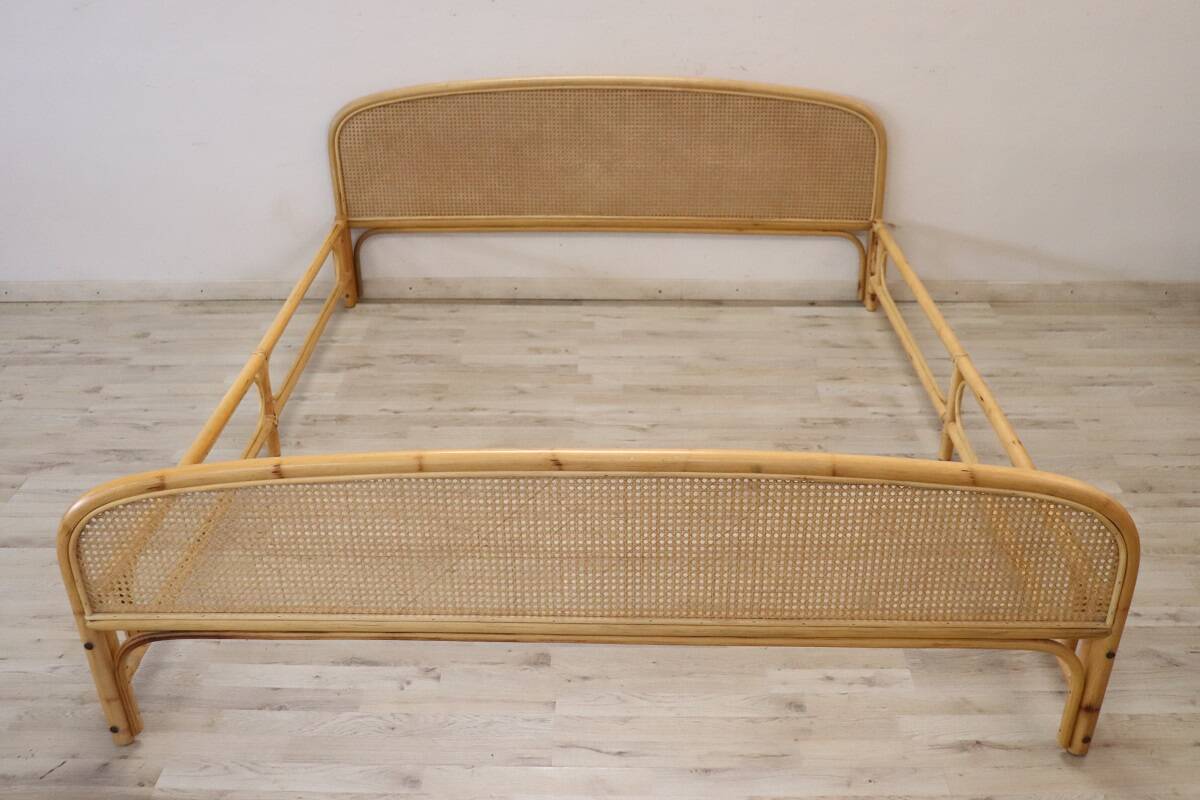 Bamboo and Vienna Straw Double Bed, 1980s