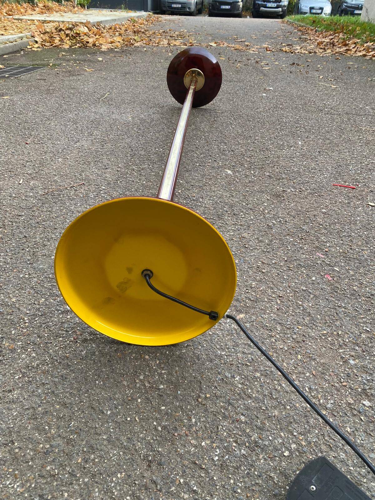 Art Deco floor lamp in burgundy with a golden dome, France