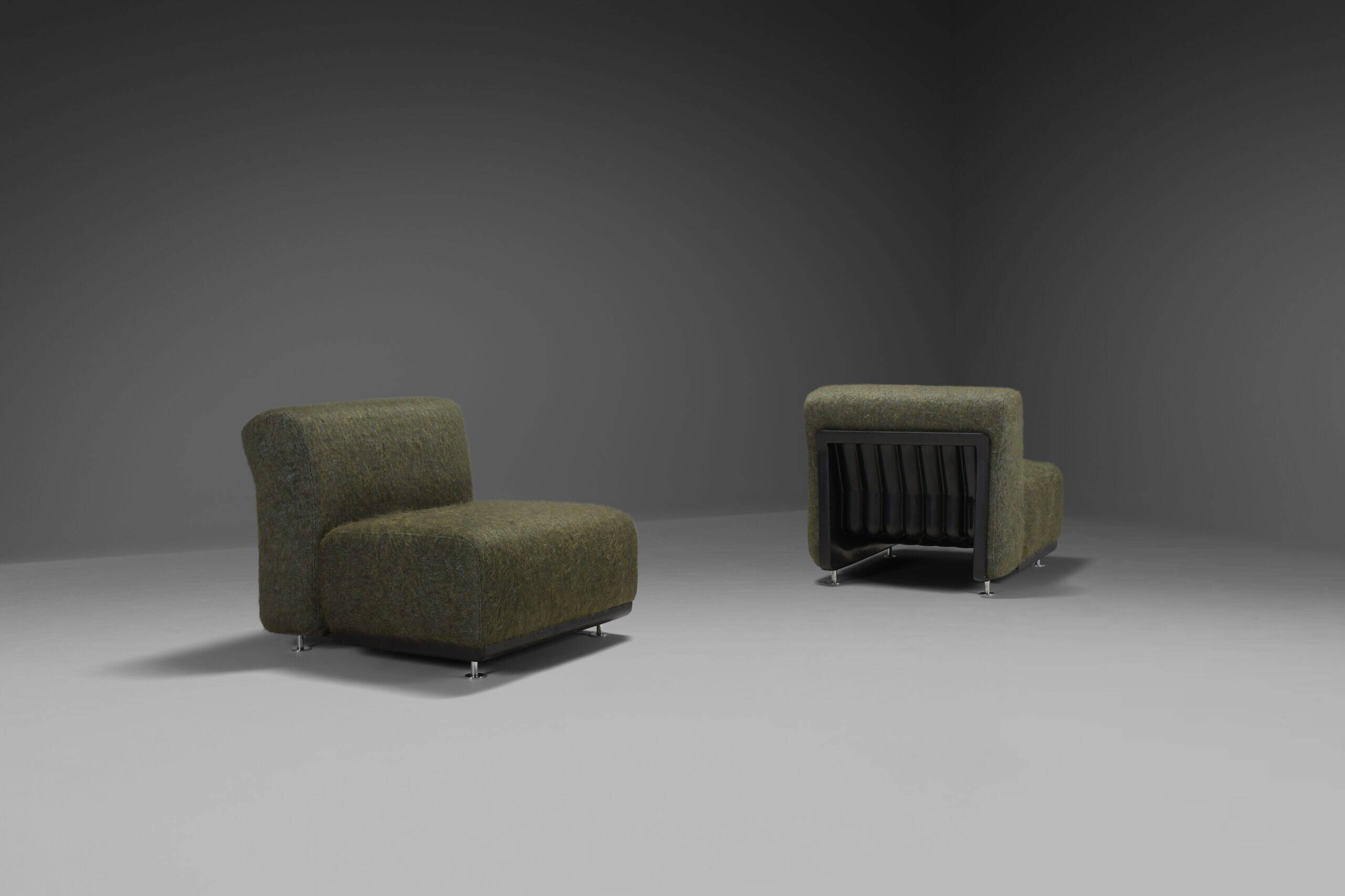 Set of two fabric and fiberglass easy chairs by Alberto Rosselli for Saporiti