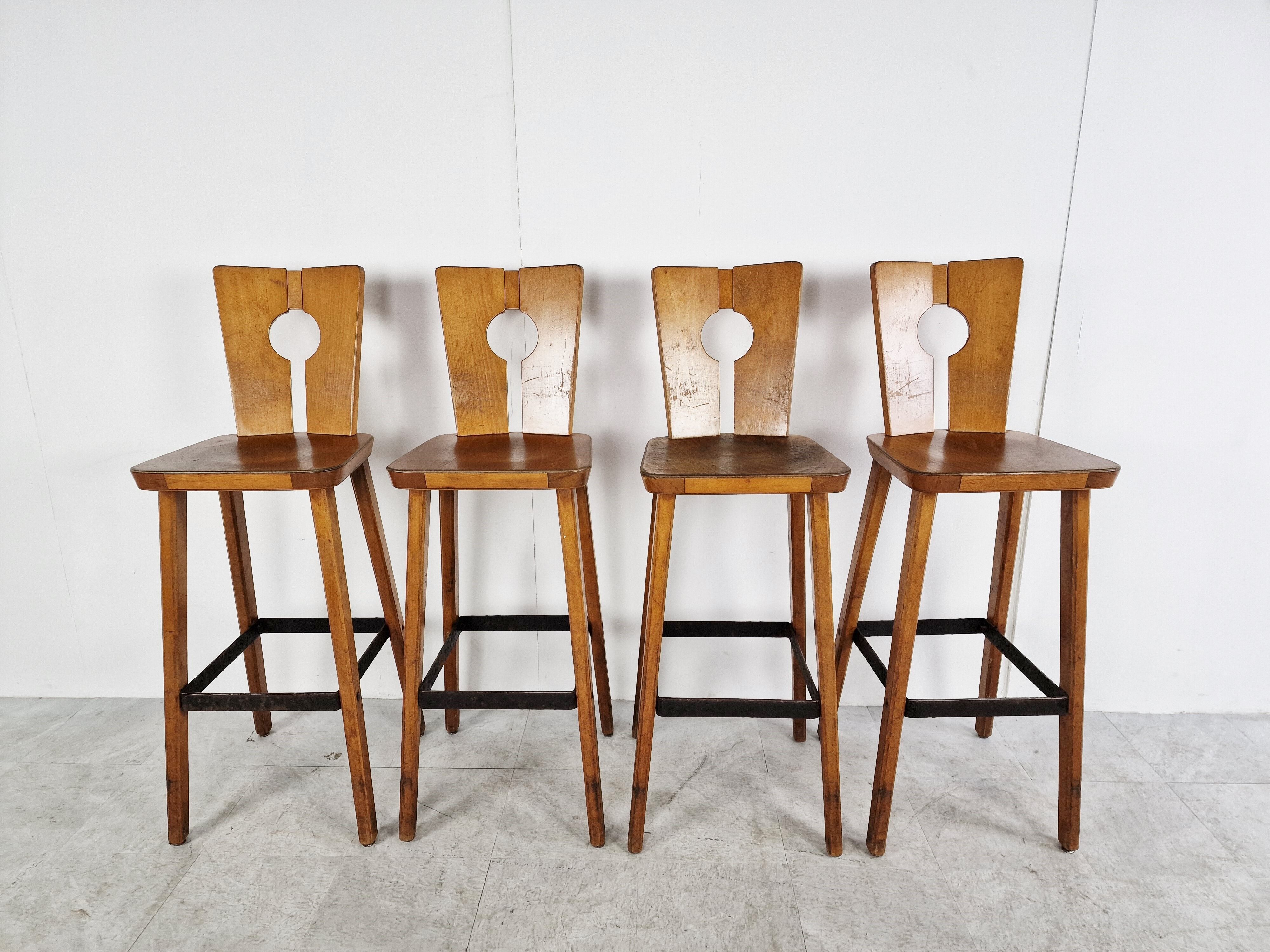 4 vintage brutalist bar stools, 1960s
