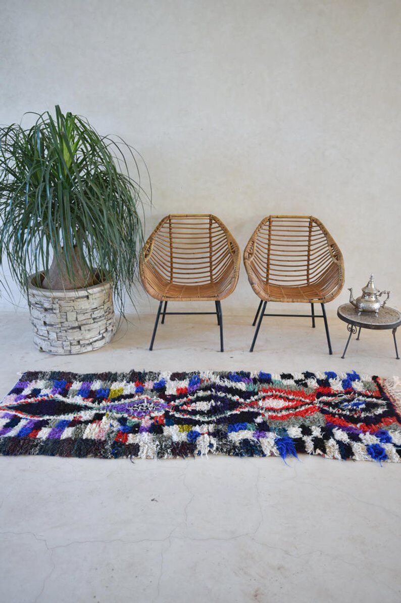 Boucherouite Moroccan rug in wool 180 cm x 60 cm
