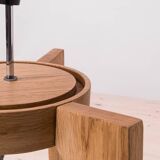 Space Age Floor Lamp, White Glass Lampshade, Wooden Base, 1960s