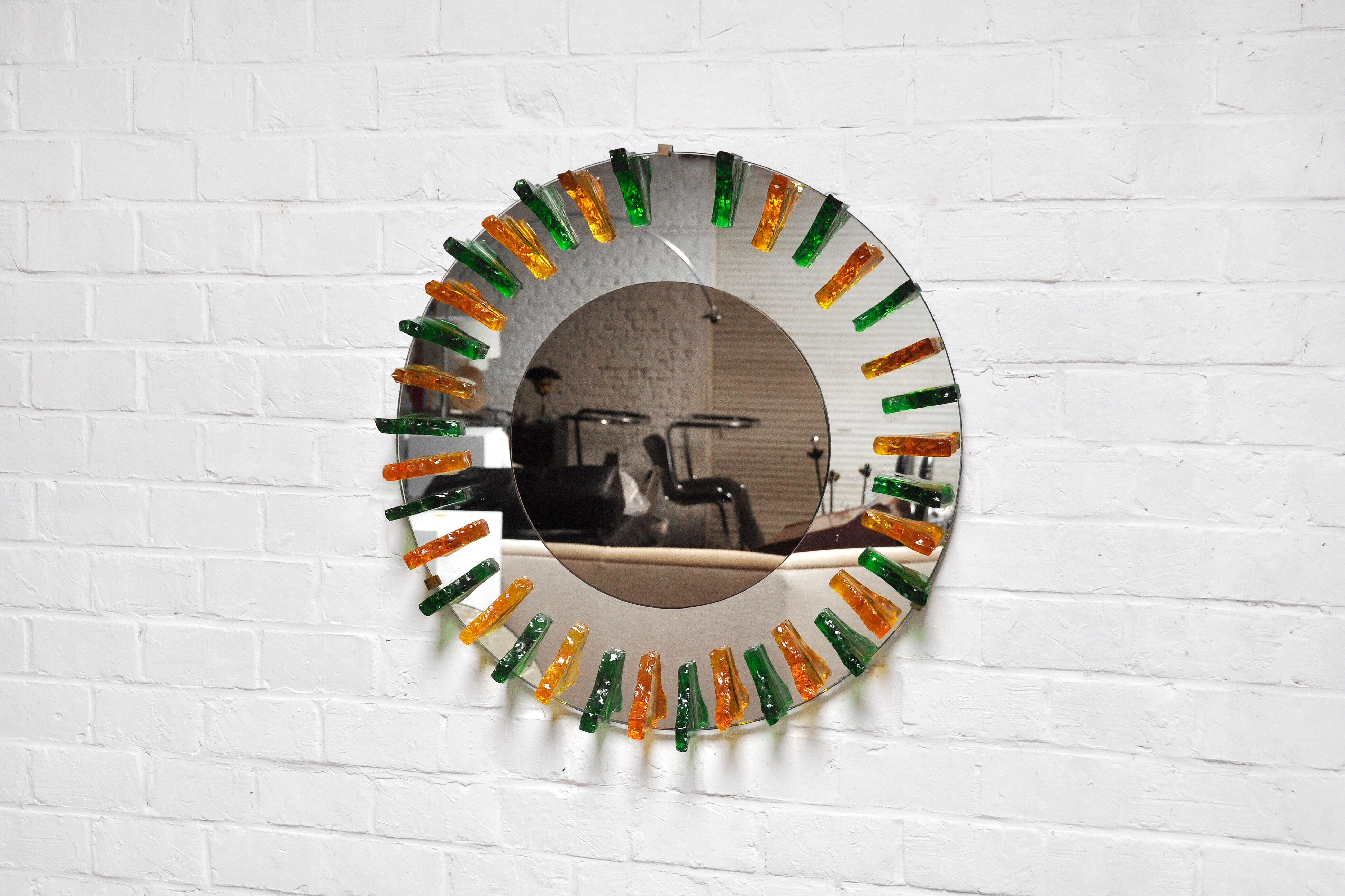 Crystal glass wall mirror, italy 1960's