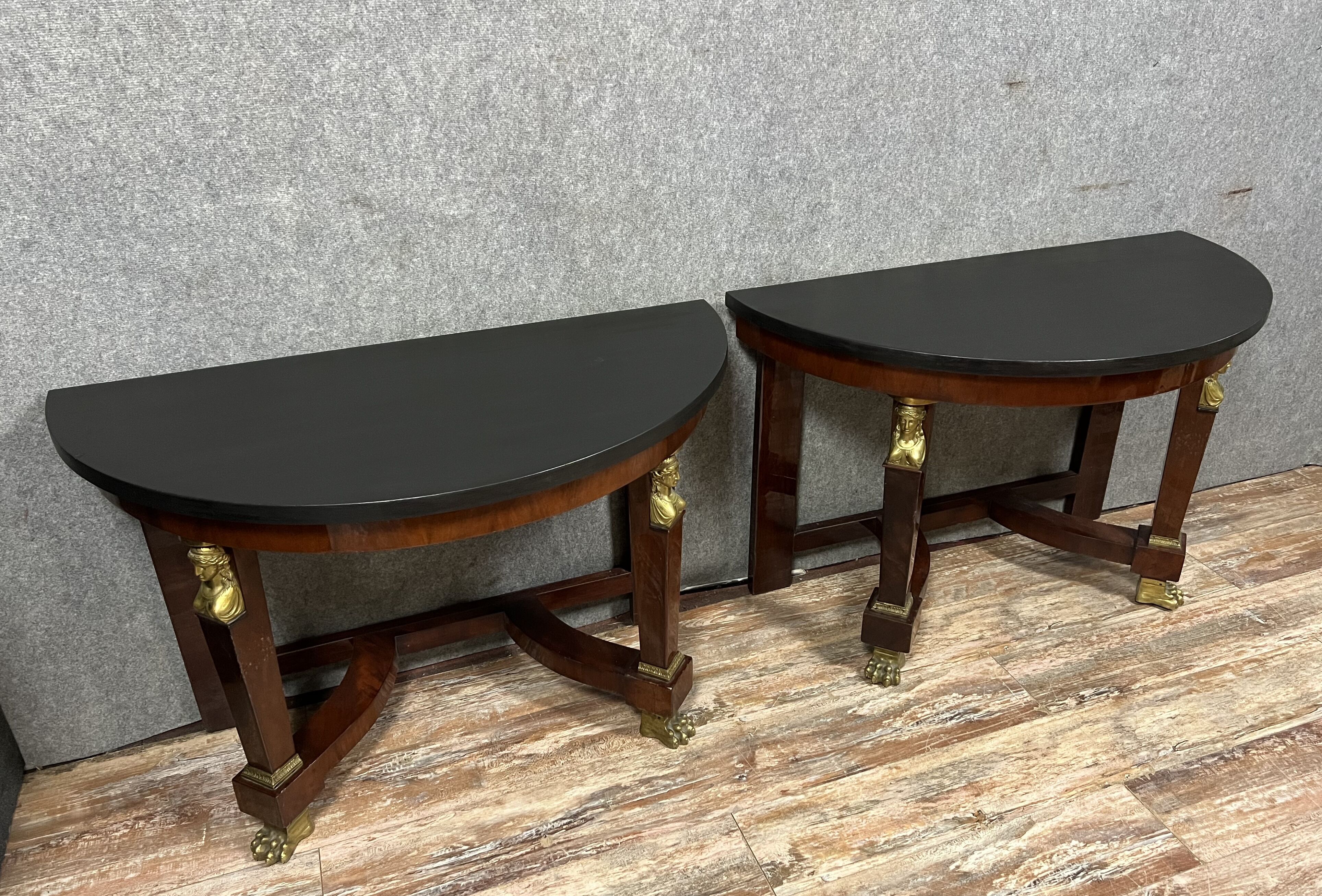 Pair of mahogany Empire consoles circa 1880