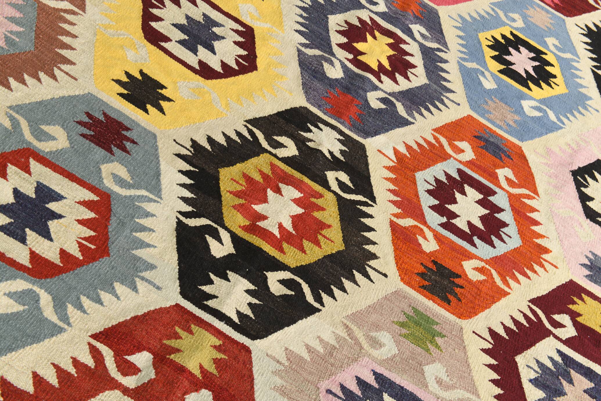 8x11 Vintage Multicolor Handmade Wool Kilim Rug, 254x348Cm