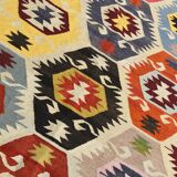 8x11 Vintage Multicolor Handmade Wool Kilim Rug, 254x348Cm