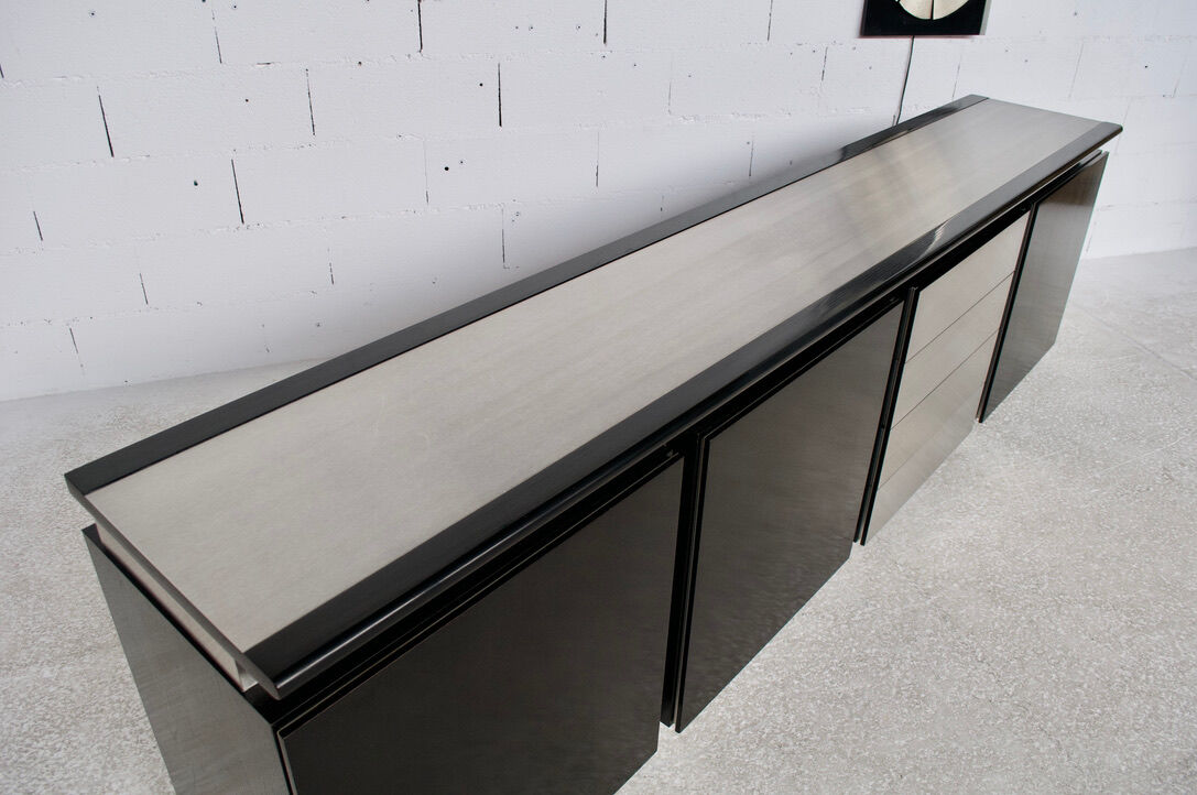 Steel and oak 70's enfilade by ludovico acerbis