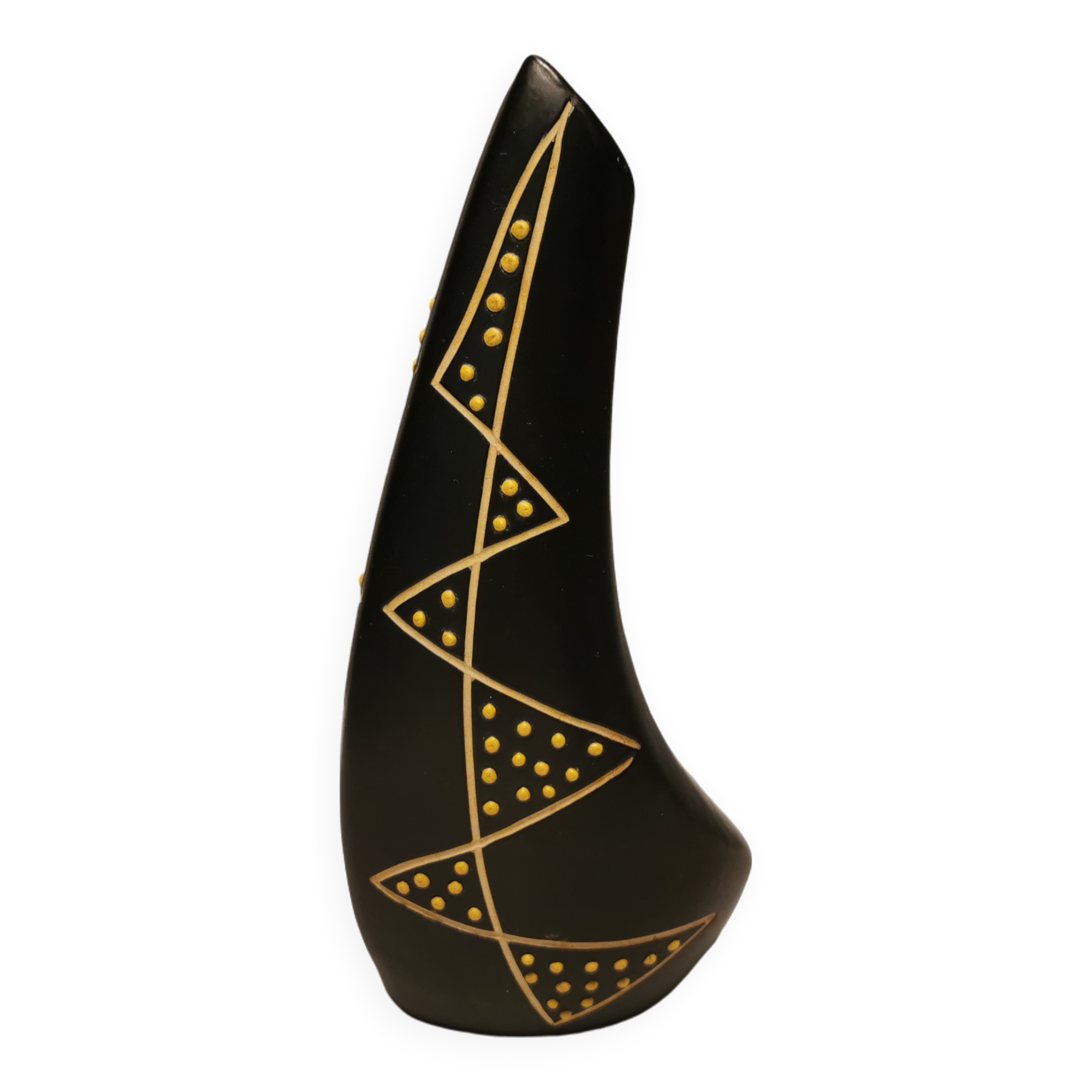 Sculptural black vase with yellow pattern from Hedebo Keramik Denmark 1950-1960s.