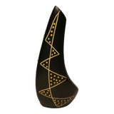 Sculptural black vase with yellow pattern from Hedebo Keramik Denmark 1950-1960s.