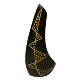 Sculptural black vase with yellow pattern from Hedebo Keramik Denmark 1950-1960s.