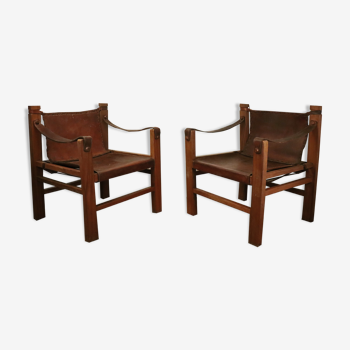 Pair of vintage safari armchairs 1950