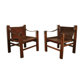 Pair of vintage safari armchairs 1950