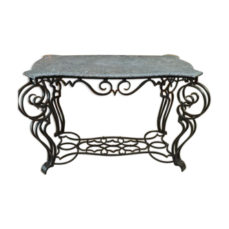 Louis XV style console in wrought iron and marble 1940