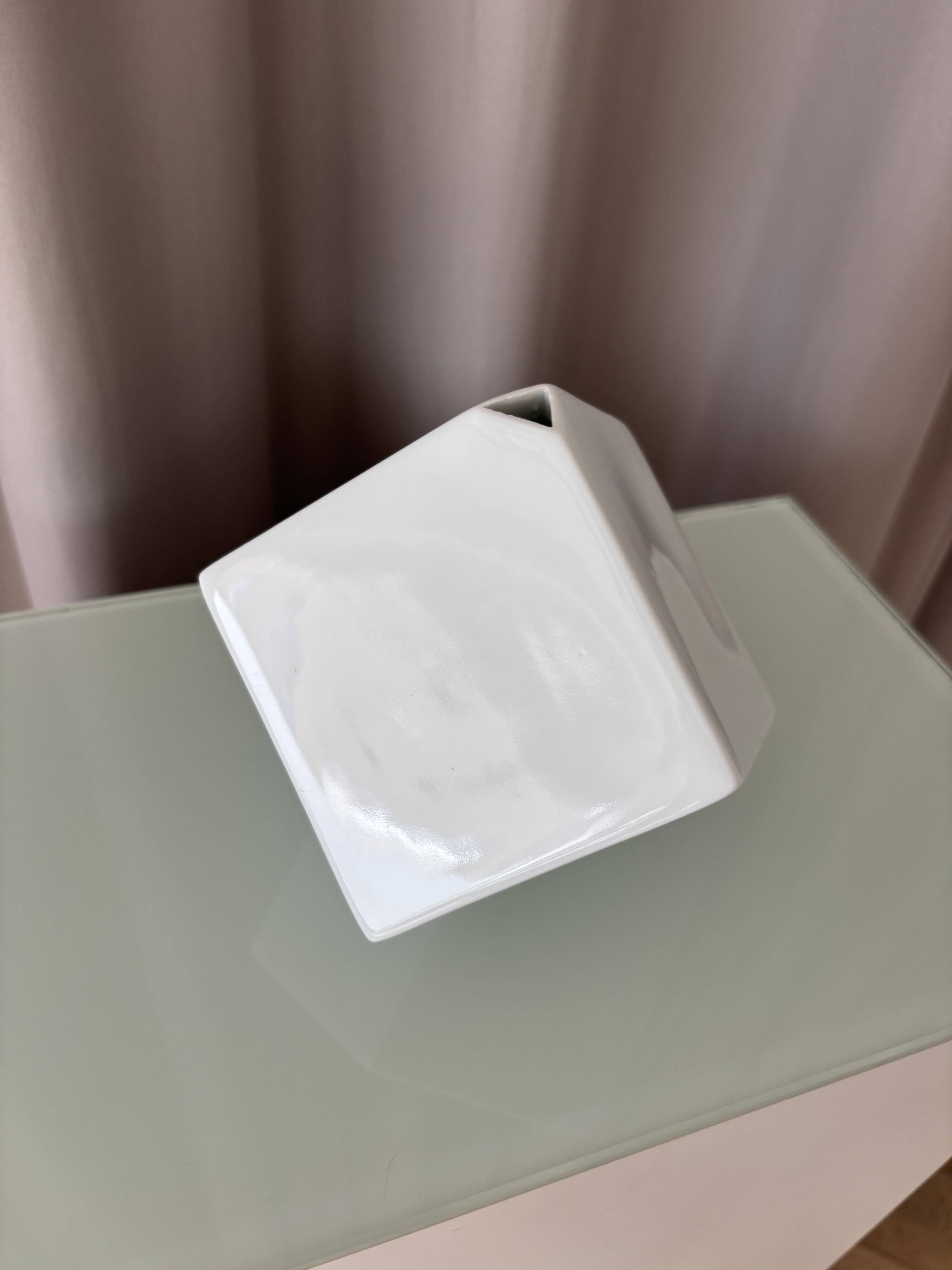 Vintage Jingdezhen Porcelain Bud Vase | White Geometric Minimalist Vase