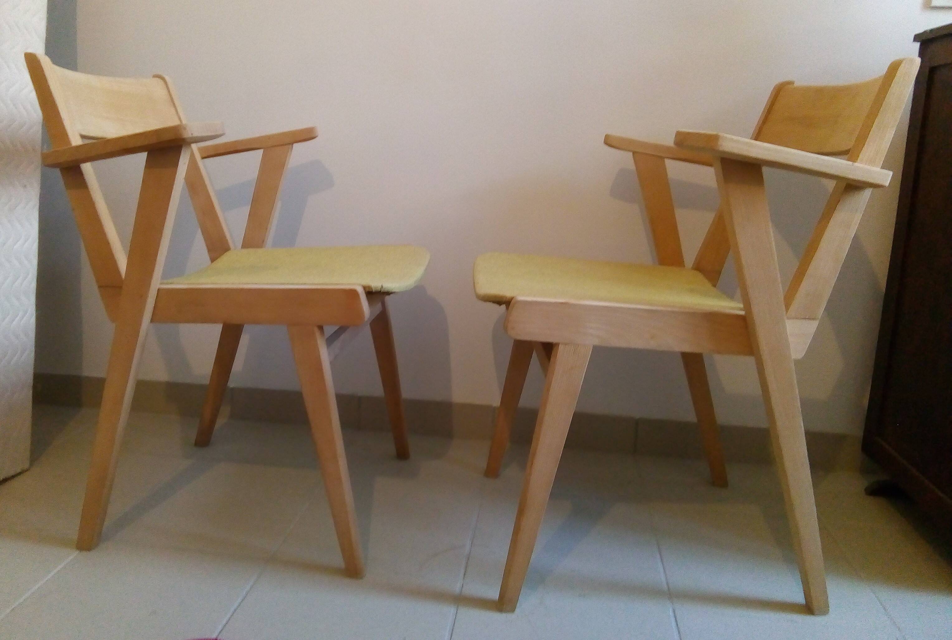 Pair of vintage 1950 sandblasted bridge armchairs