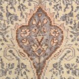 Vintage Persian Style Rug, Soft Beige Blue Medallion Handwoven Carpet