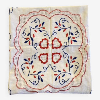 Square embroidered tablecloth blue, white, red - 120x100 cm - cotton