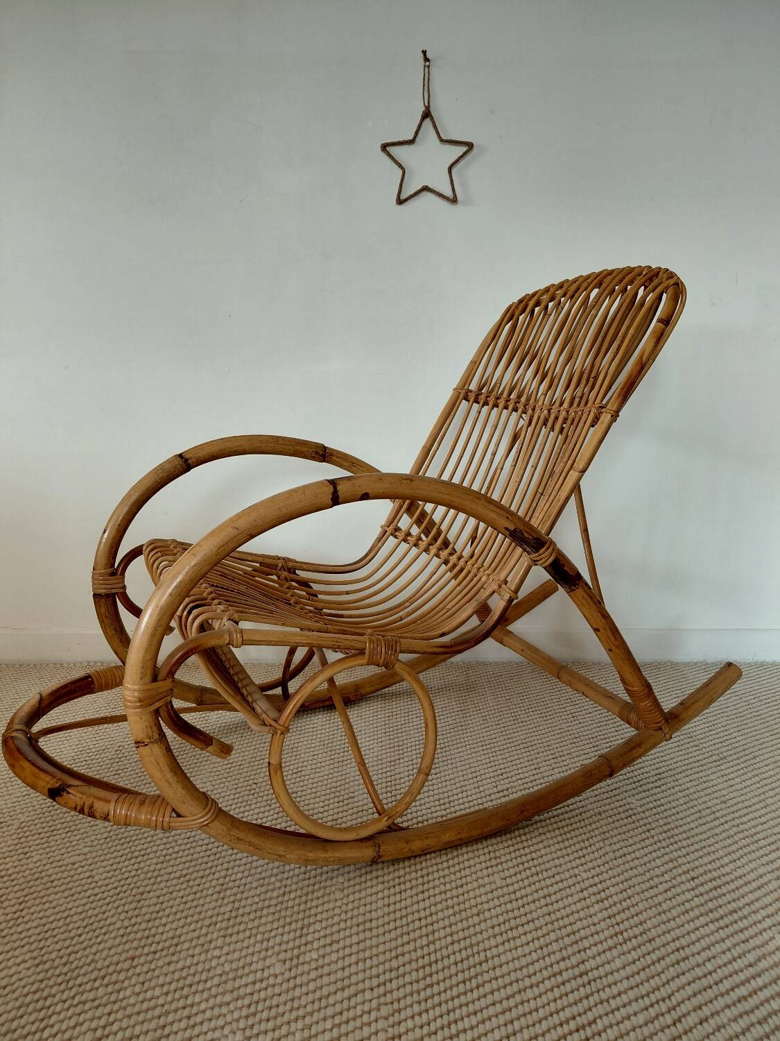 Natural rattan rocking chair - Vintage 1960s/70s
