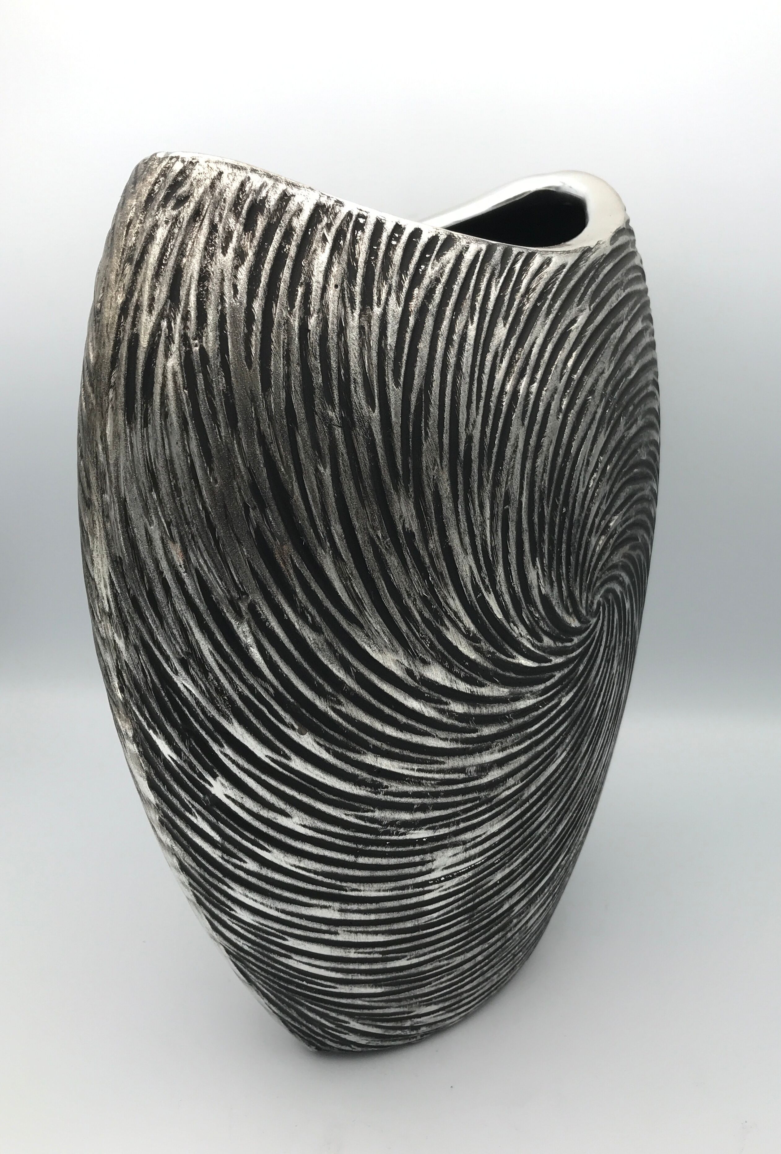 Vase in ceramic form and silver modernist effects 26.5 cm