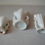 Set of 3 old small wedding communion baptism vases in white gold porcelain