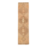3x12 Cream & Brown Tribal Turkish Runner Rug, 95x377Cm