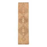 Tapis de couloir tribal turc crème et marron 3x12, 95x377 cm