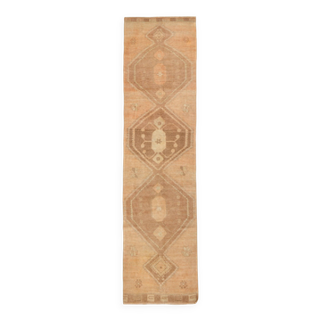 3x12 Cream & Brown Tribal Turkish Runner Rug, 95x377Cm