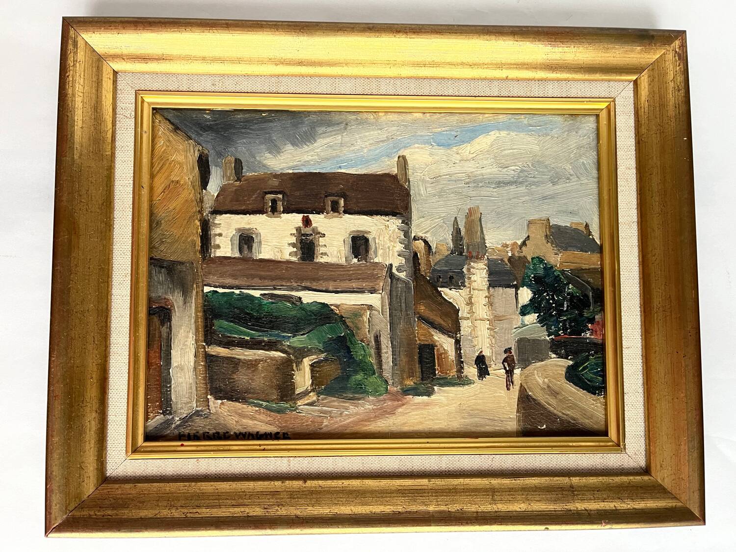 Tableau : huile sur panneau vue de village