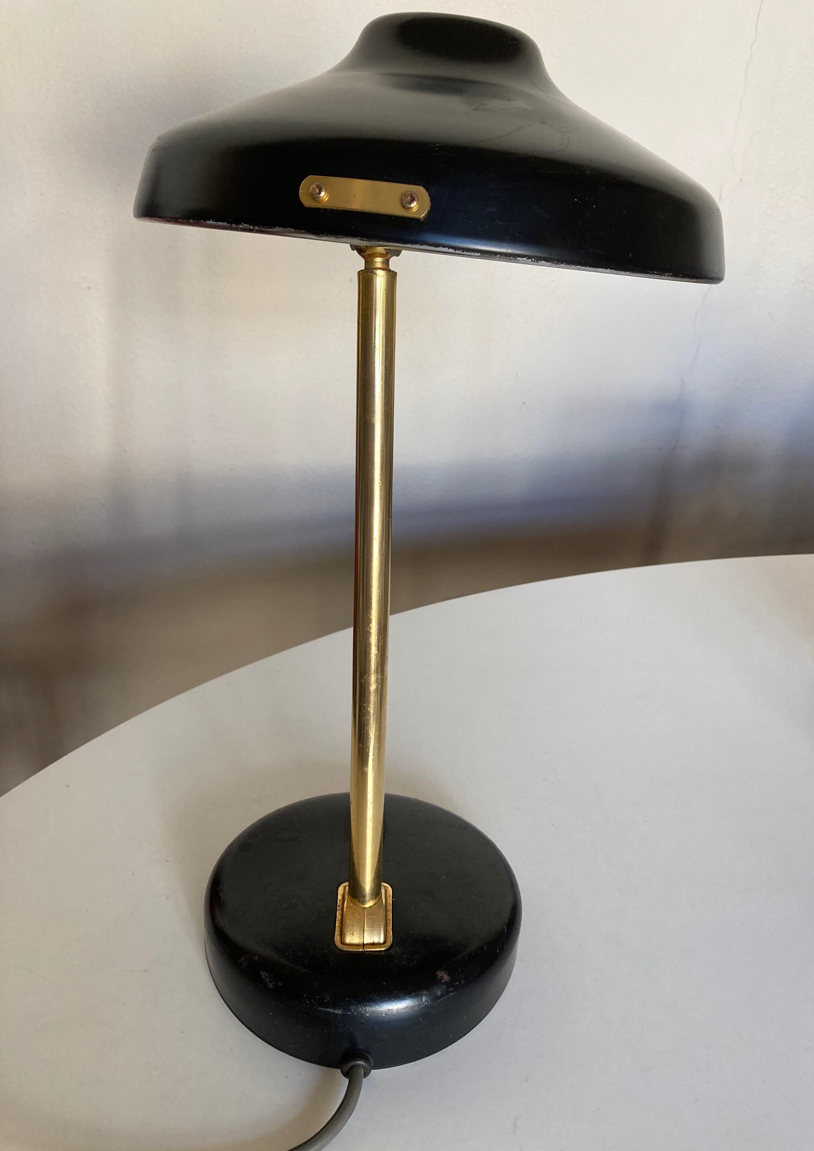 1960 black sheet metal and brass orientable lamp