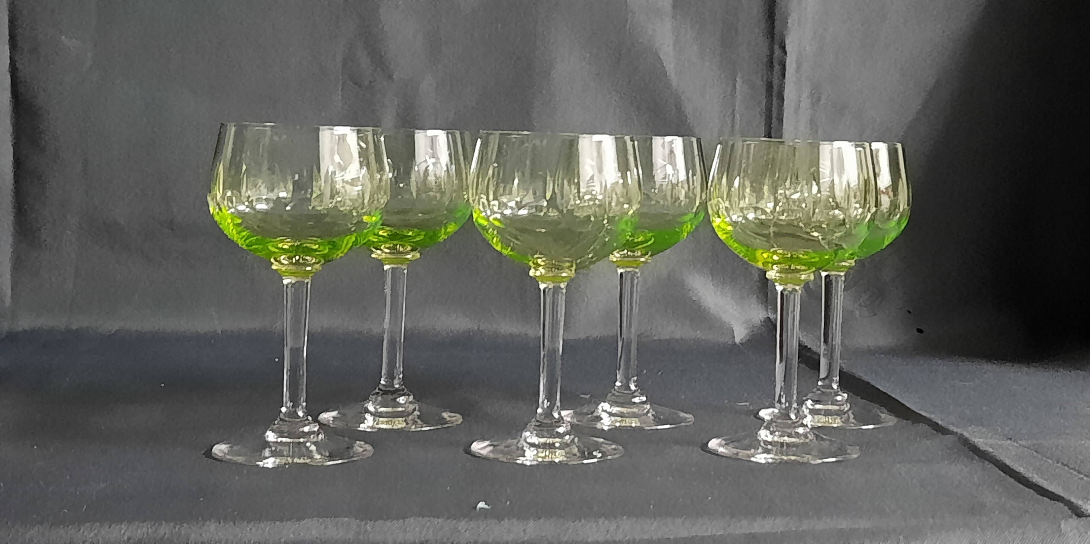 6 uranium glasses, Belgian art deco 1930
