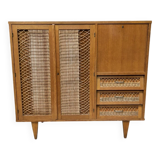 Vintage retro 1960s rattan and wood cabinet with desk section