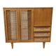 Vintage retro 1960s rattan and wood cabinet with desk section