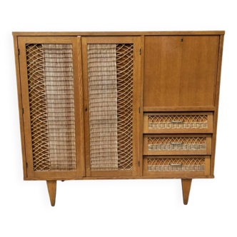 Armoire en rotin et bois, 1960