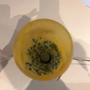 Speckled yellow and blue glass ambient lamp