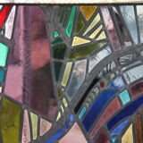 Multicolored stained glass window with hanging system - Germany - 1970's