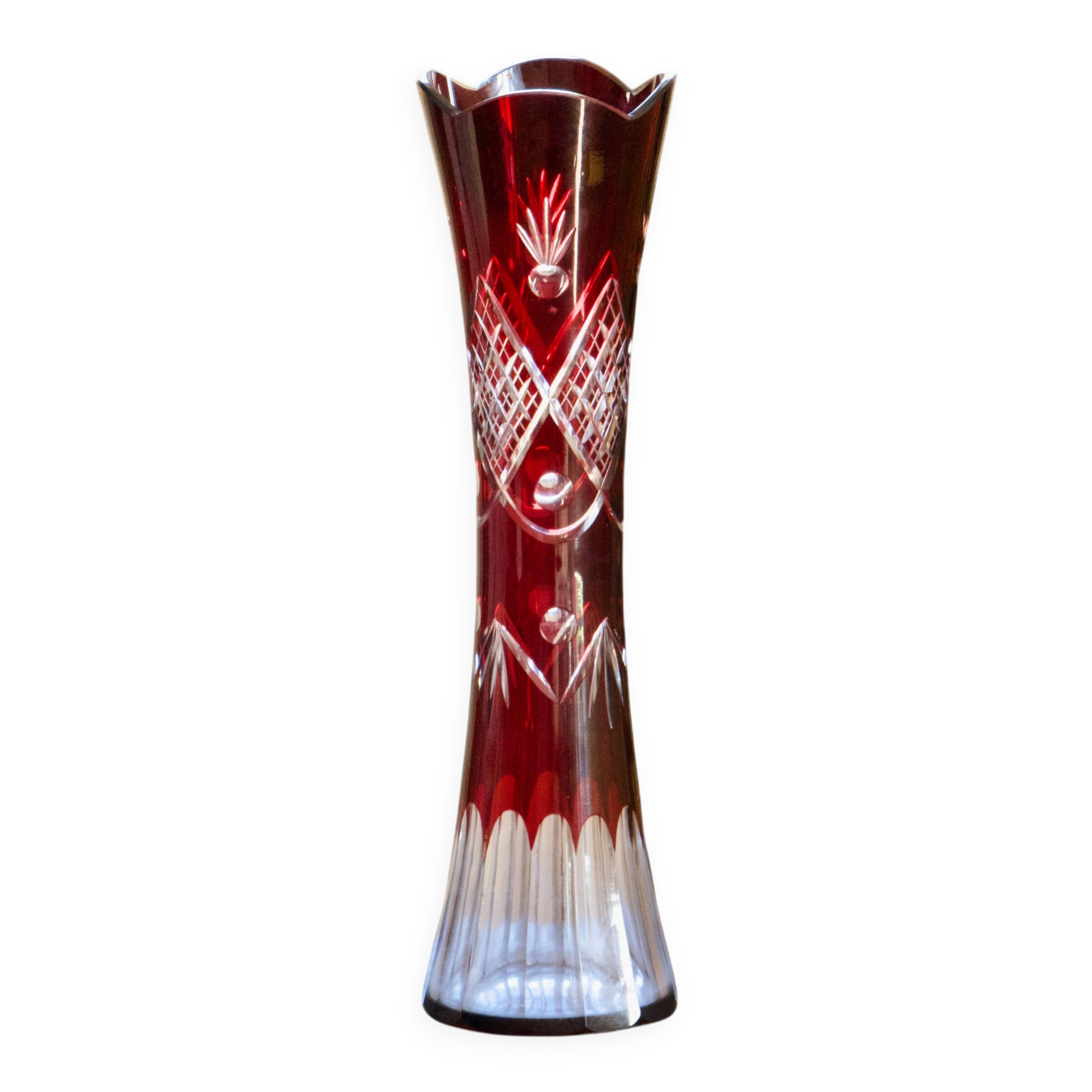 Antique ruby cut glass vase from Bohemia.