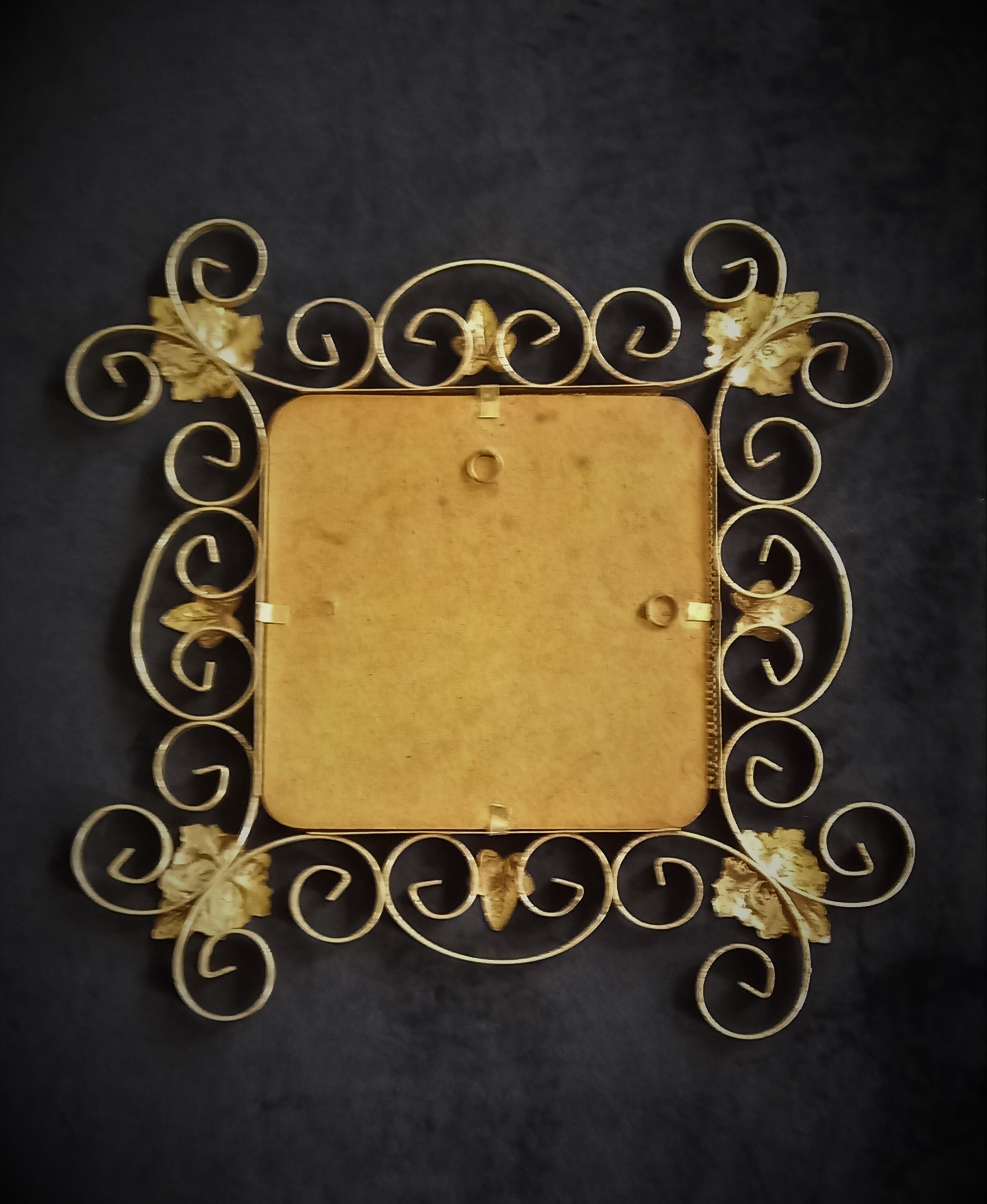 Square mirror with vine leaves and golden metal windings, 1960s