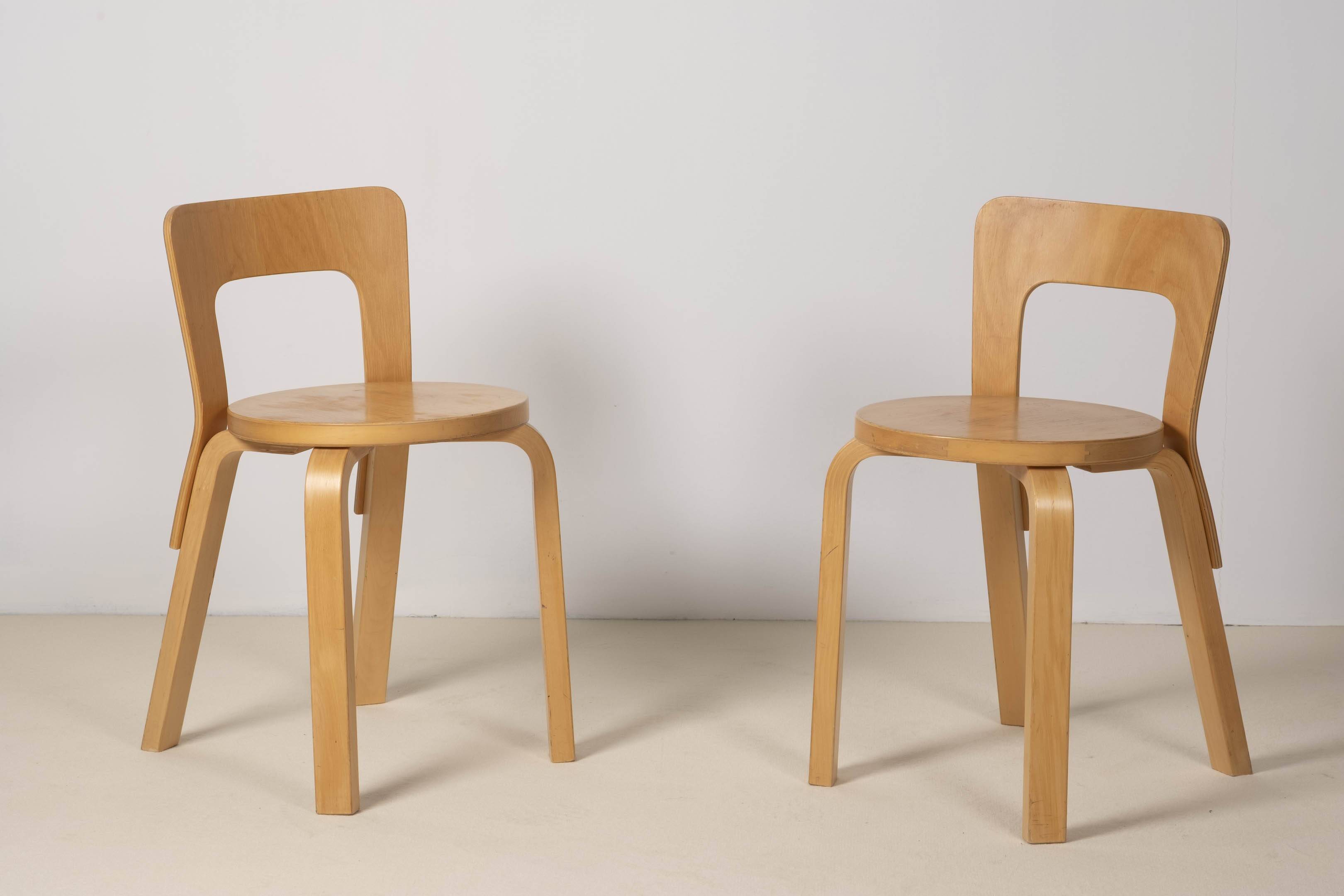 2x Alvar Aalto Chair Model 65, 1970s Artek