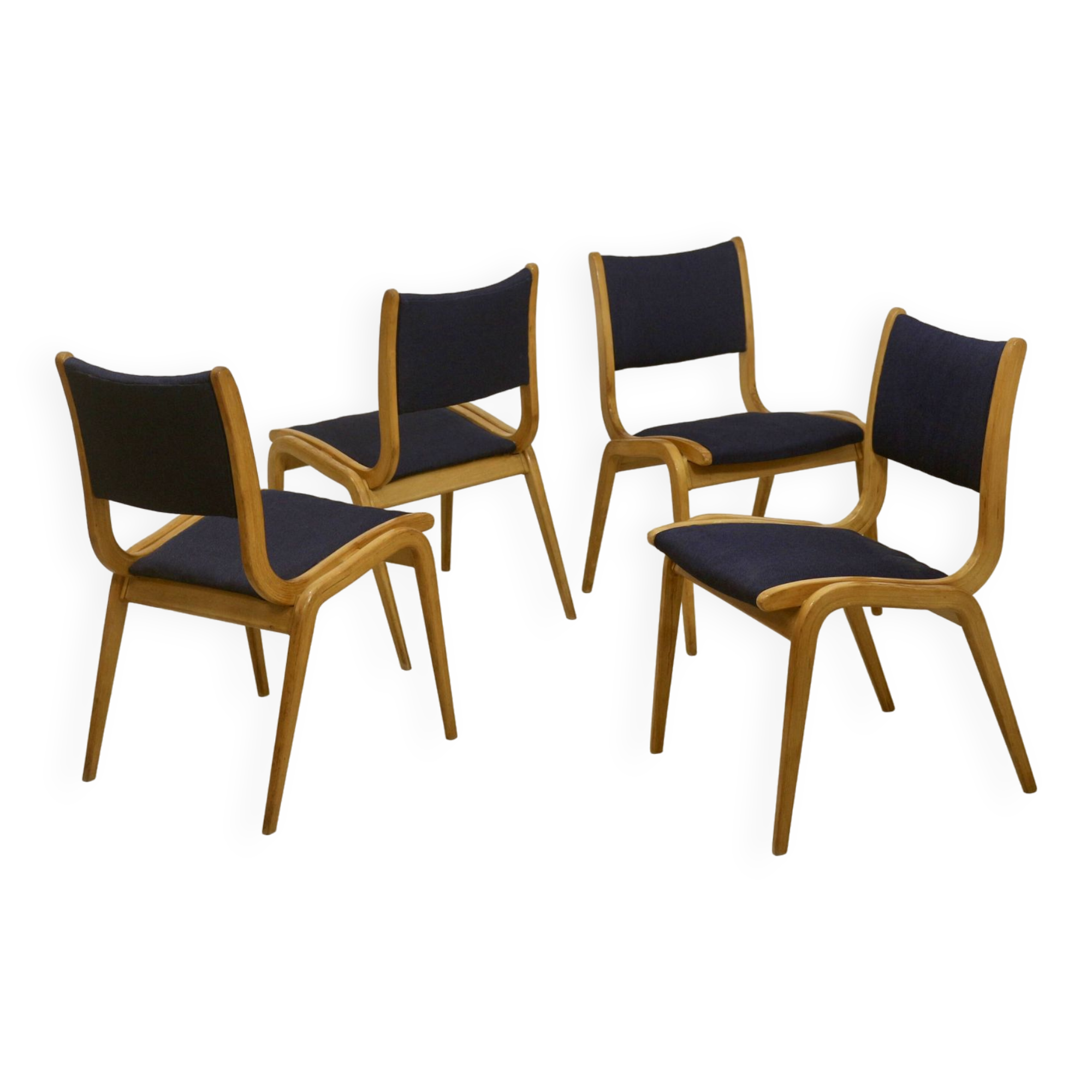 Set of 4 Scandinavian design chairs curved wood from the 60s. Ref JADOU
