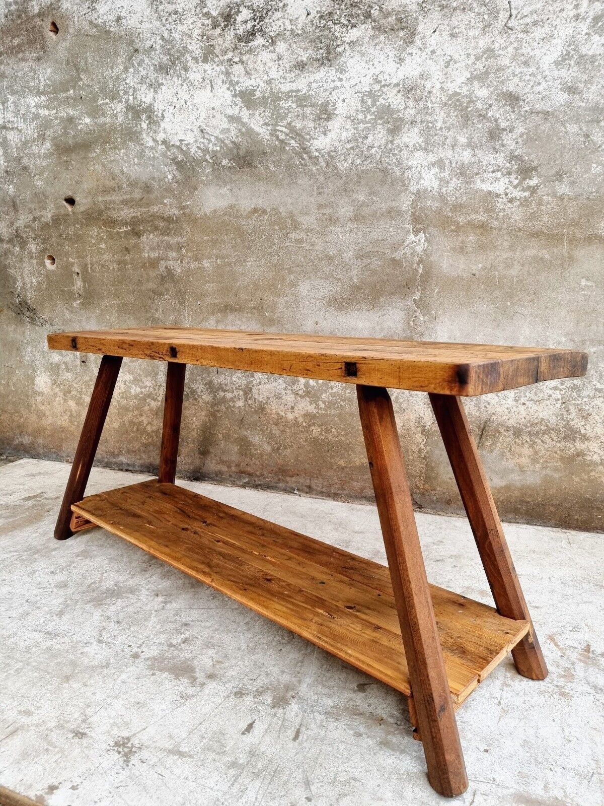 Old workbench side table or bathroom furniture