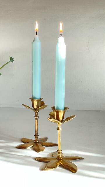 Pair of VINTAGE solid BRASS Flower CANDLE HOLDERS