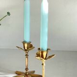 Pair of VINTAGE solid BRASS Flower CANDLE HOLDERS
