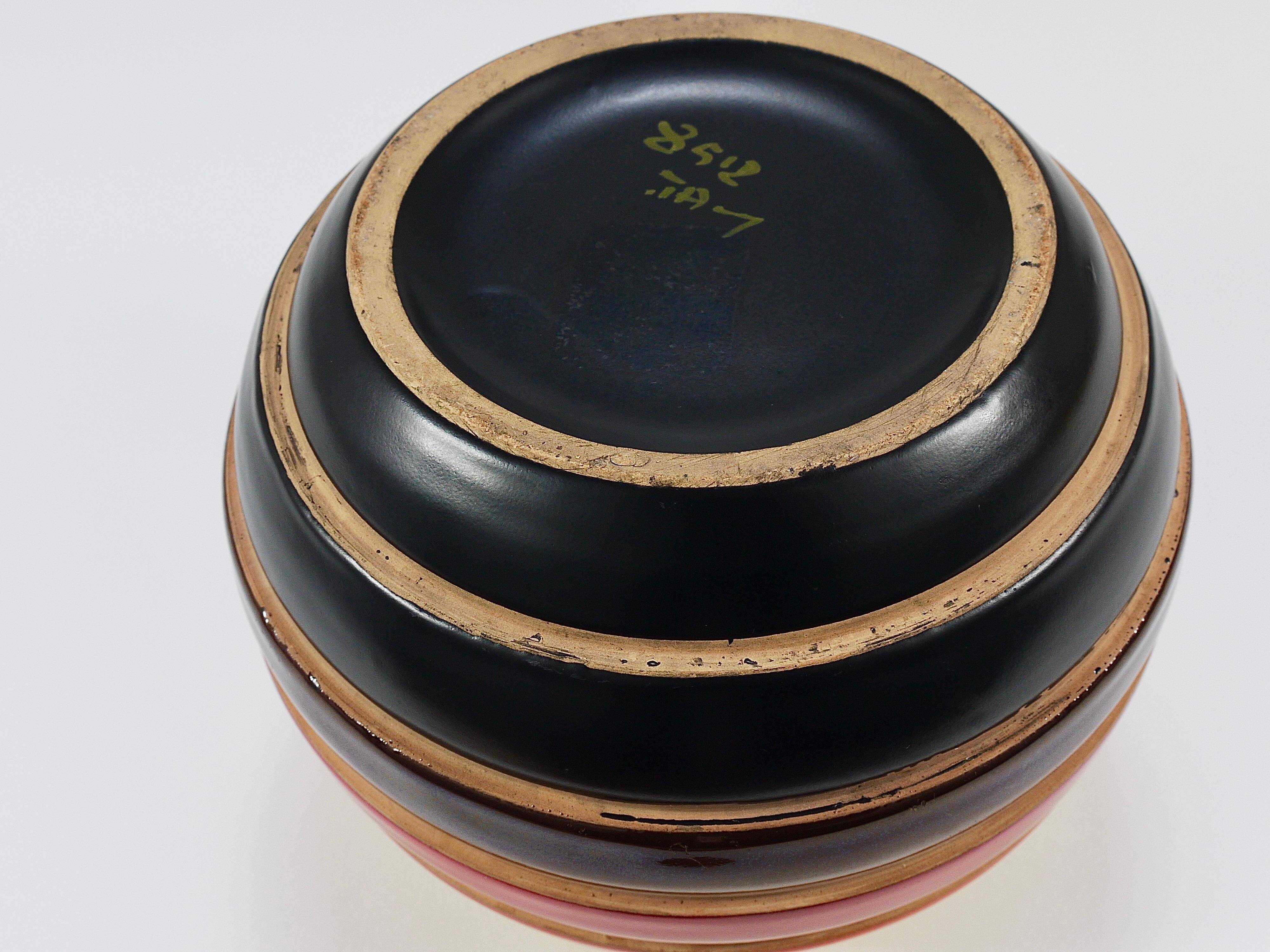 Vase boule en céramique rayé Aldo Londi Bitossi, Italie, 1960s