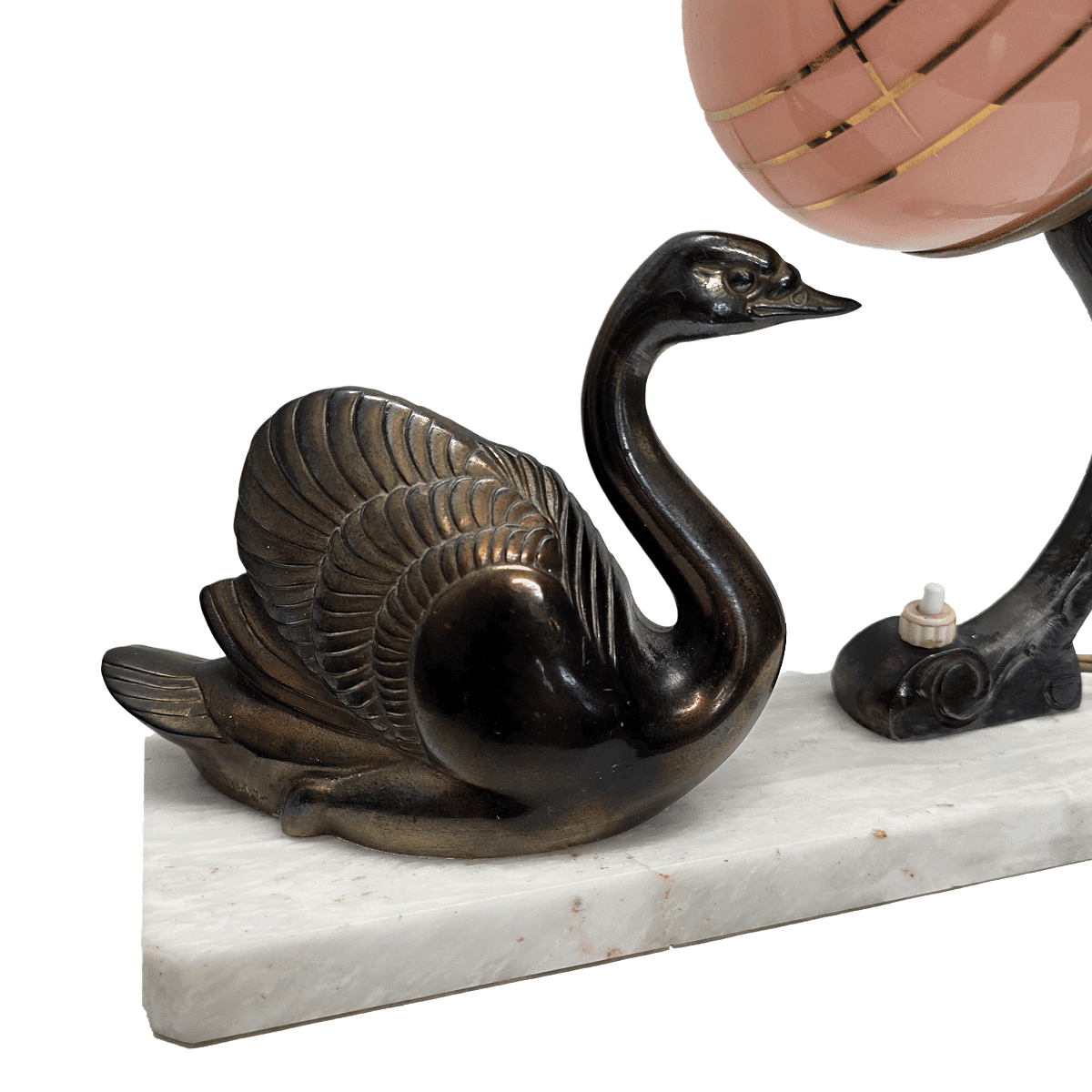 French Art Deco Lamp With Swan On A Marble Base, 1920/30s