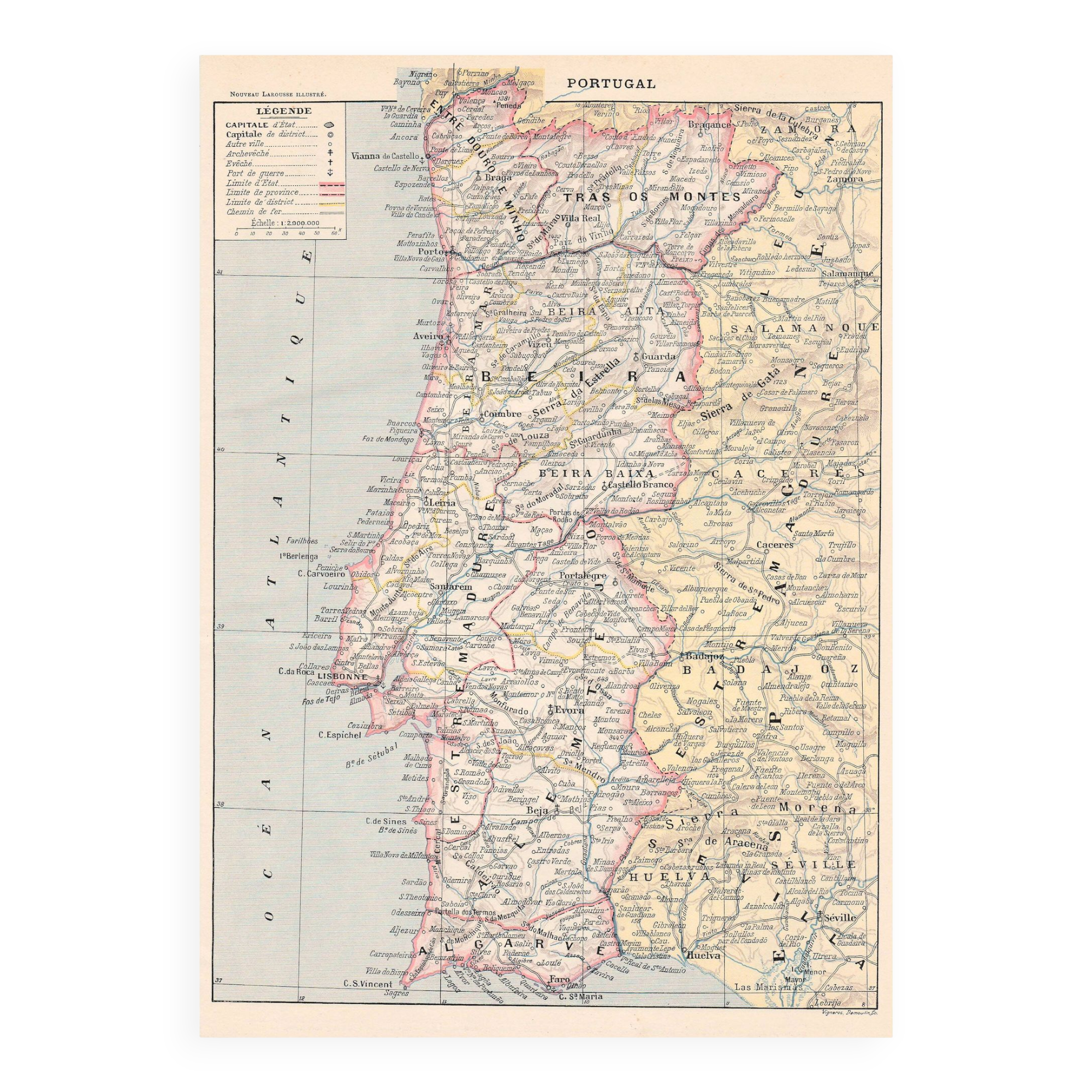 Carte ancienne Portugal fin 19ème