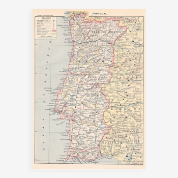 Old map of Portugal late 19th