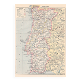 Old map of Portugal, late 19th century