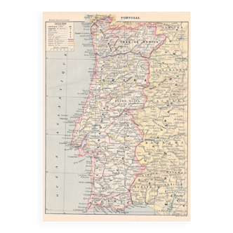 Old map of Portugal, late 19th century