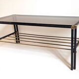 Magazine holder coffee table 1960s smoked glass, metal and brass Width 94.2 cm